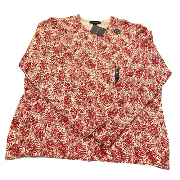 Lands' End Cardigan Red Cream Floral Supima Cotton NWT Festival Patriotic Sz XL - Picture 1 of 8